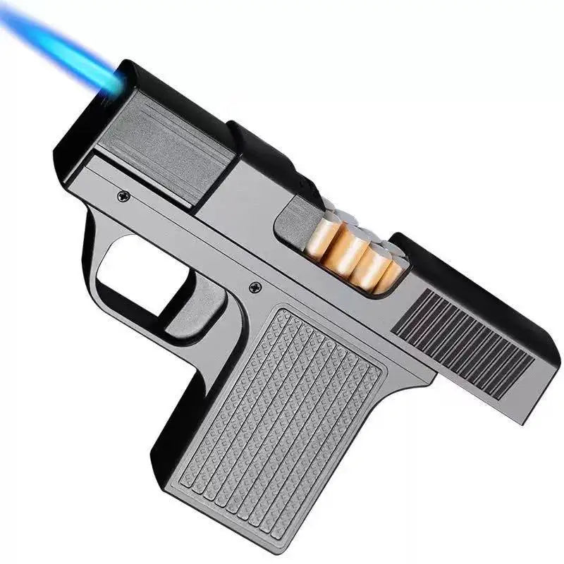 Pistol Style Lighters with 3 Cigarette Case Jet Turb Lighter Gas Lighter Capacity 10PCS Windproof Cigar Lighter Gadgets for Men