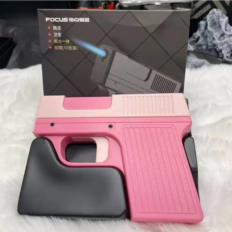 Pistol Style Lighters with 3 Cigarette Case Jet Turb Lighter Gas Lighter Capacity 10PCS Windproof Cigar Lighter Gadgets for Men